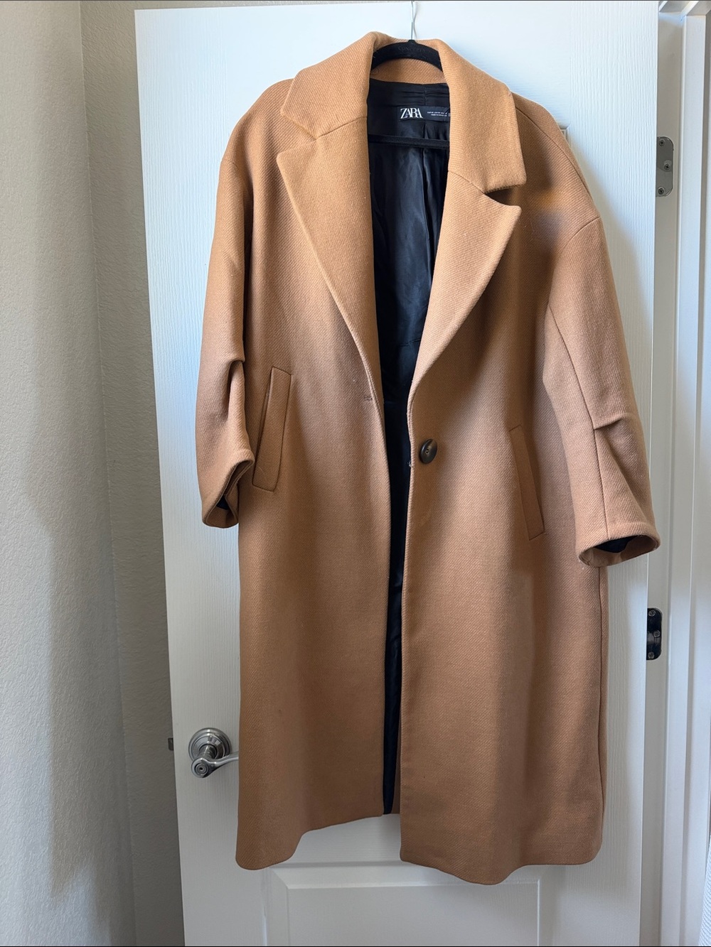 Zara Caramel/Tan Long Wool-Blend Coat